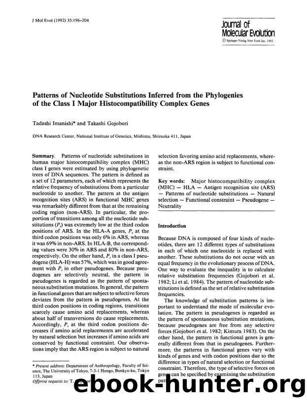 Patterns of nucleotide substitutions inferred from the phylogenies of the class I major histocompatibility complex genes by Unknown