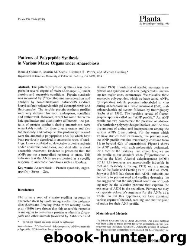 Patterns of polypeptide synthesis in various maize organs under anaerobiosis by Unknown