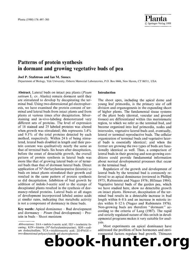 Patterns of protein synthesis in dormant and growing vegetative buds of pea by Unknown