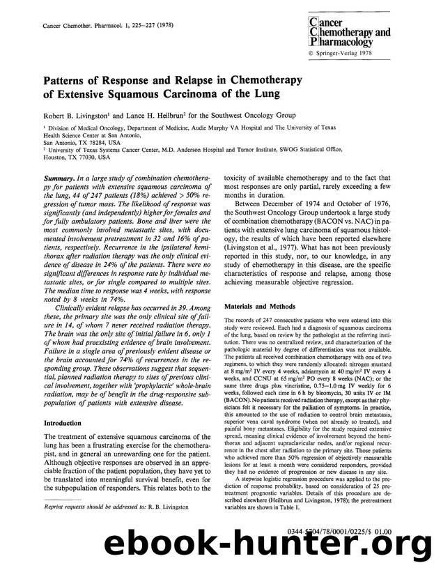 Patterns of response and relapse in chemotherapy of extensive squamous carcinoma of the lung by Unknown