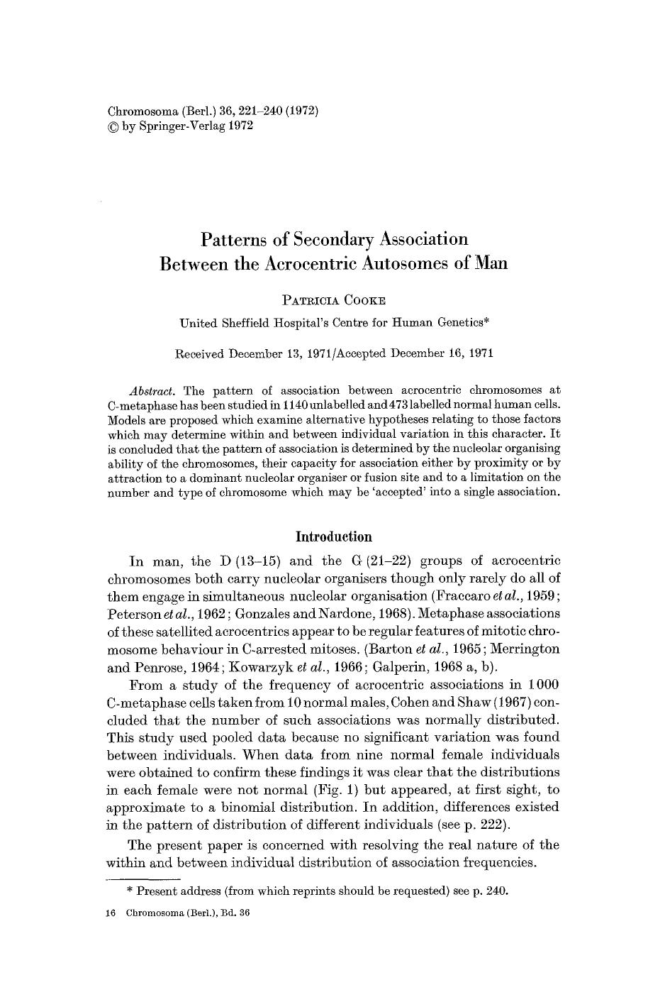 Patterns of secondary association between the acrocentric autosomes of man by Unknown