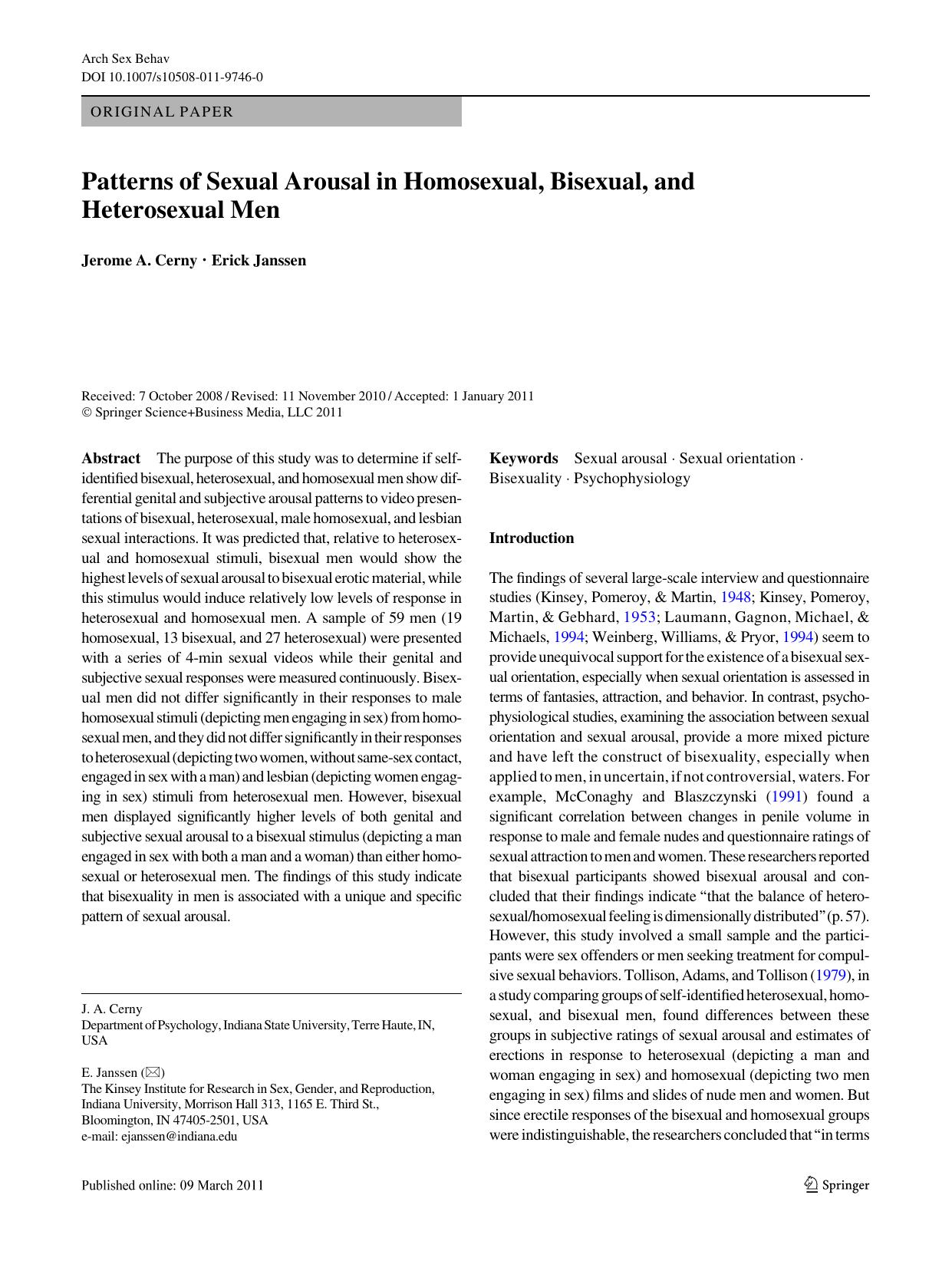Patterns of sexual arousal in homosexual, bisexual, and heterosexual men by Cerny Jerome A. Janssen Erick