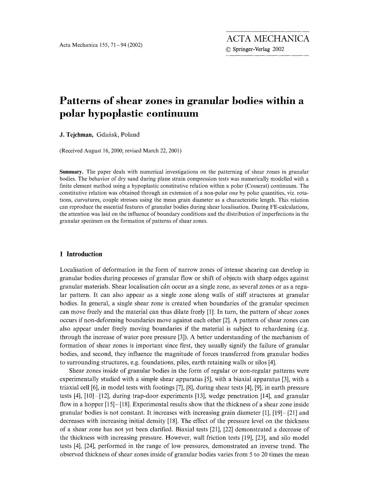 Patterns of shear zones in granular bodies within a polar hypoplastic continuum by Unknown