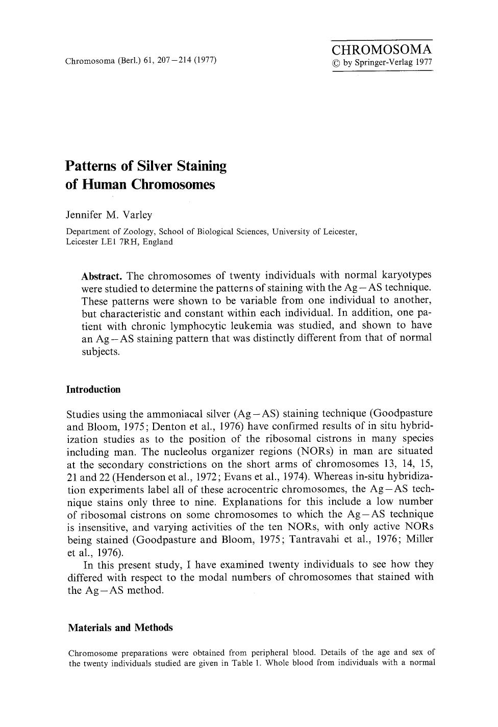 Patterns of silver staining of human chromosomes by Unknown