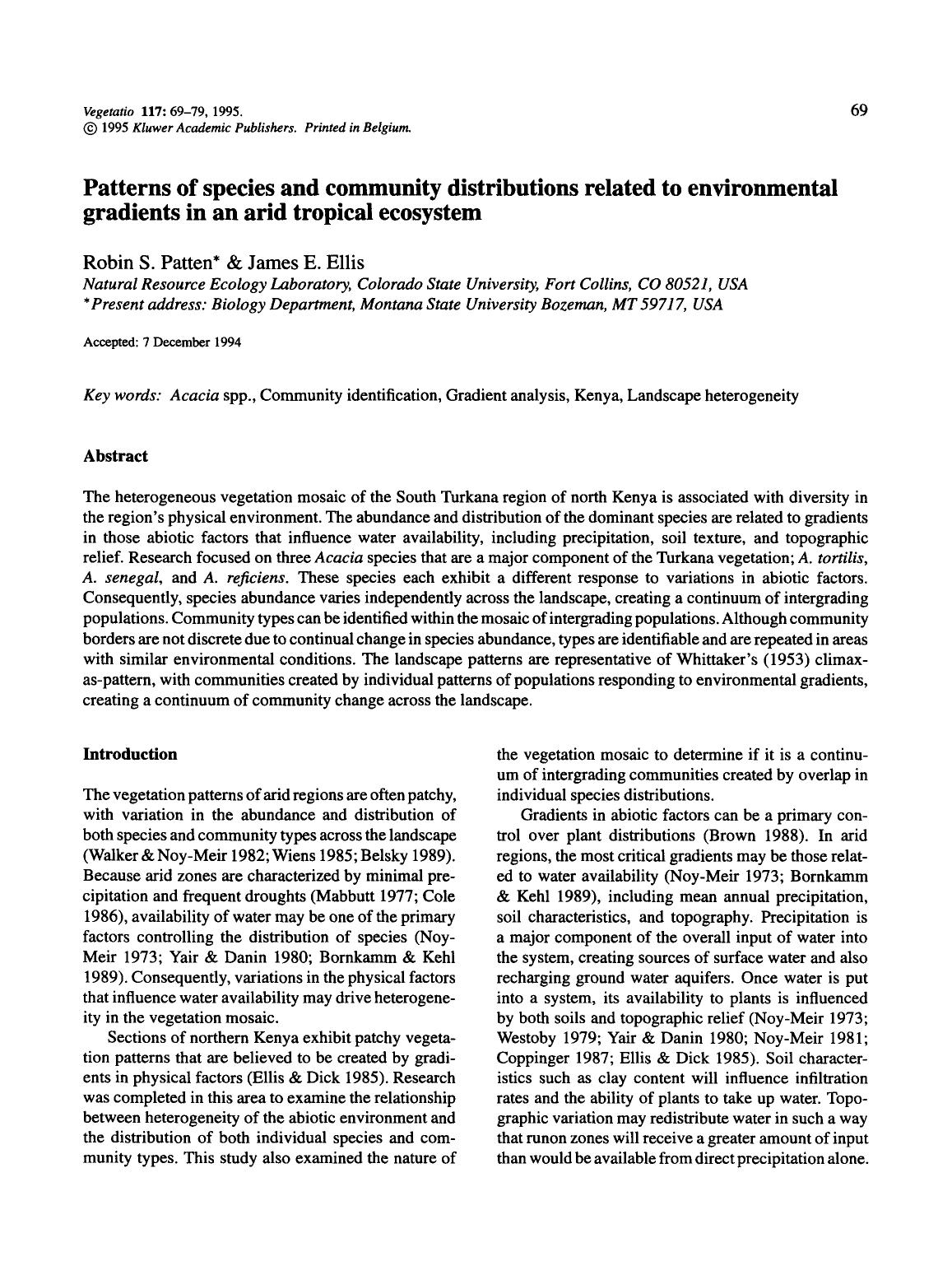 Patterns of species and community distributions related to environmental gradients in an arid tropical ecosystem by Unknown