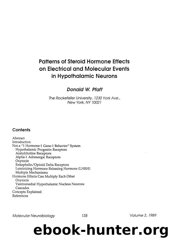 Patterns of steroid hormone effects on electrical and molecular events in hypothalamic neurons by Unknown