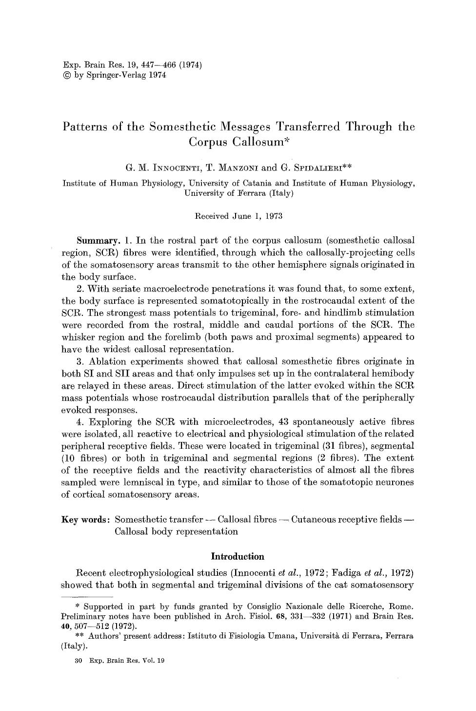 Patterns of the somesthetic messages transferred through the corpus callosum by Unknown