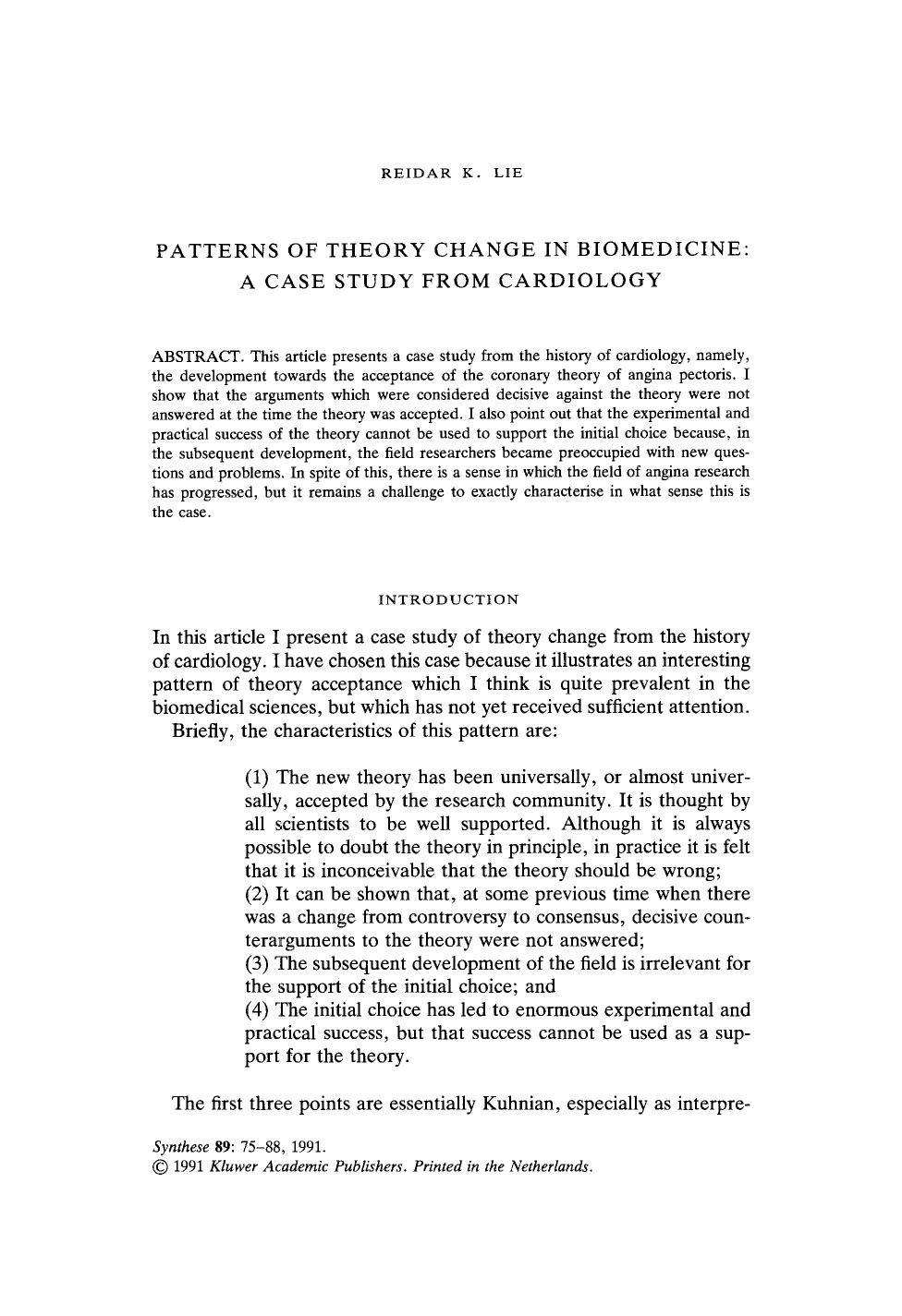 Patterns of theory change in biomedicine: A case study from cardiology by Unknown