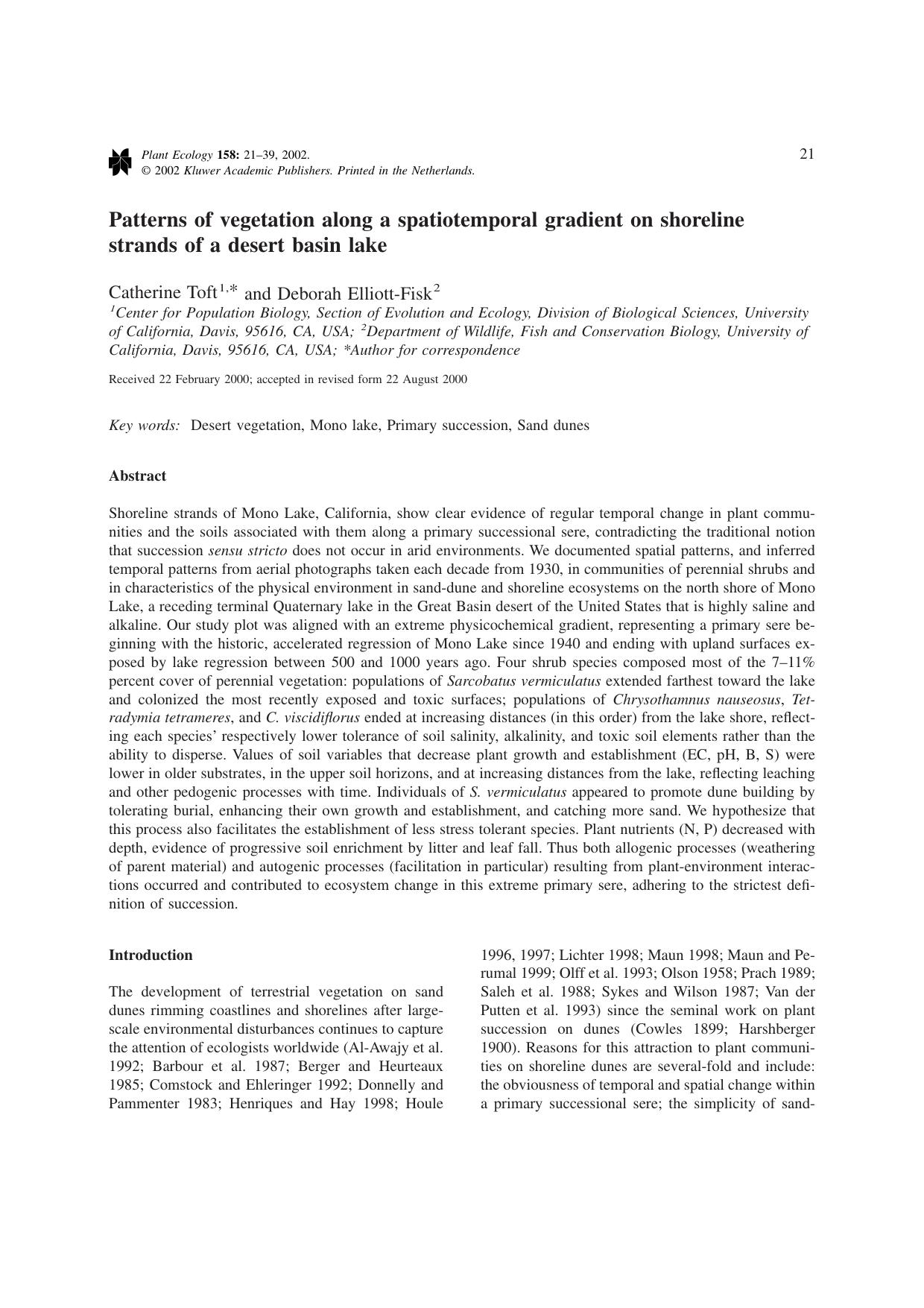 Patterns of vegetation along a spatiotemporal gradient on shoreline strands of a desert basin lake by Unknown