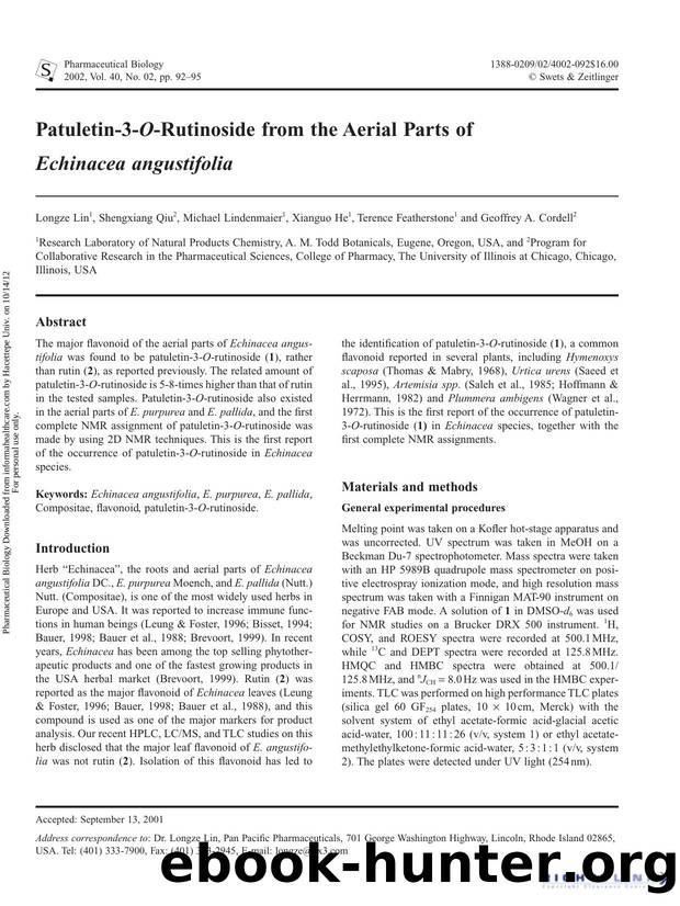 Patuletin-3-O-Rutinoside from the Aerial Parts of Echinacea angustifolia by unknow