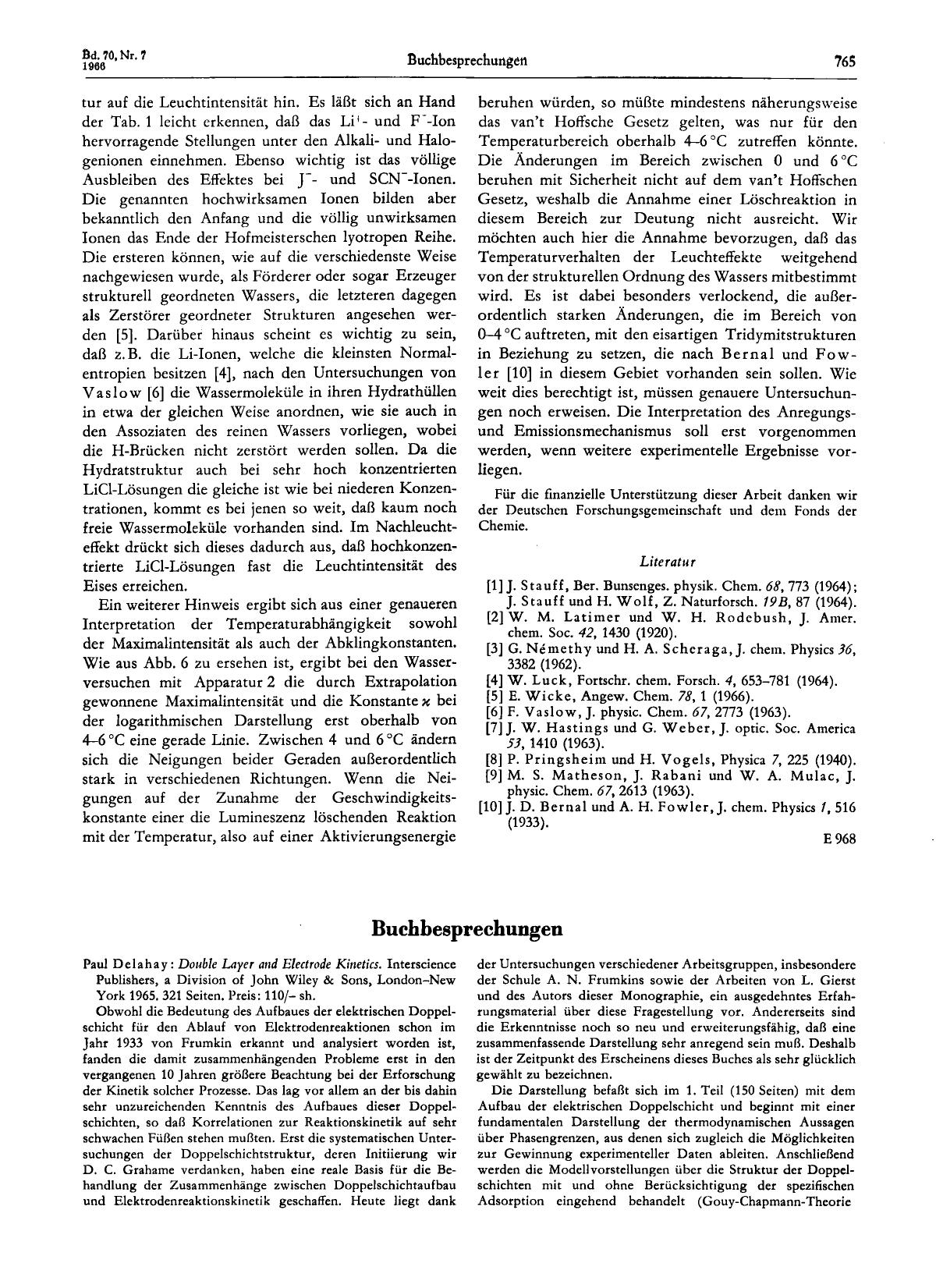Paul Delahay: Double Layer and Electrode Kinetics. Interscience Publishers, a Division of John Wiley & Sons, London-New York 1965. 321 Seiten. Preis: 110- sh by Unknown