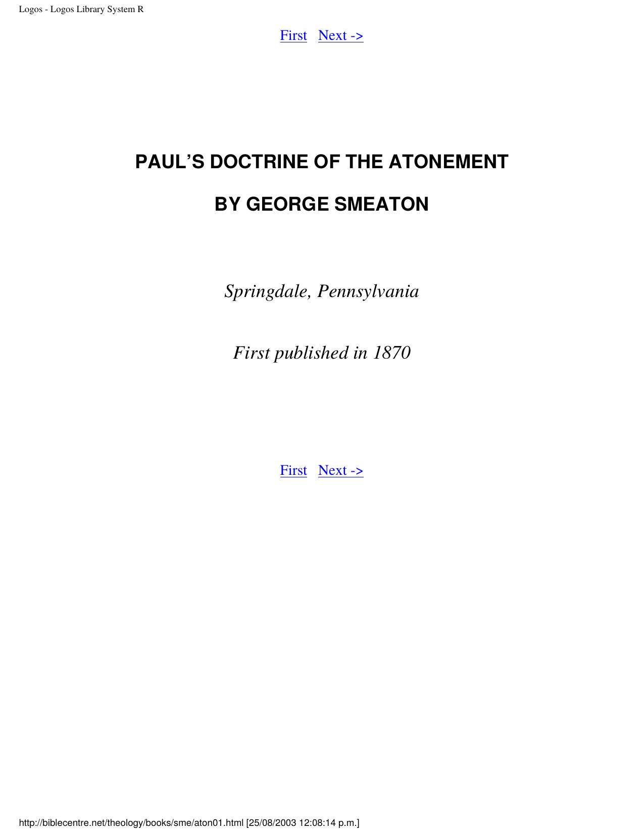 Paul's Doctrine of Atonement by Smeaton
