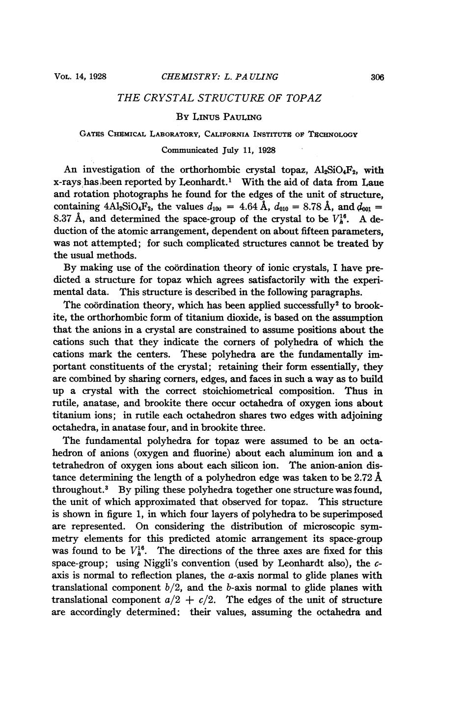 Pauling L. by The Crystal Structure of Topaz (1928)(4s)