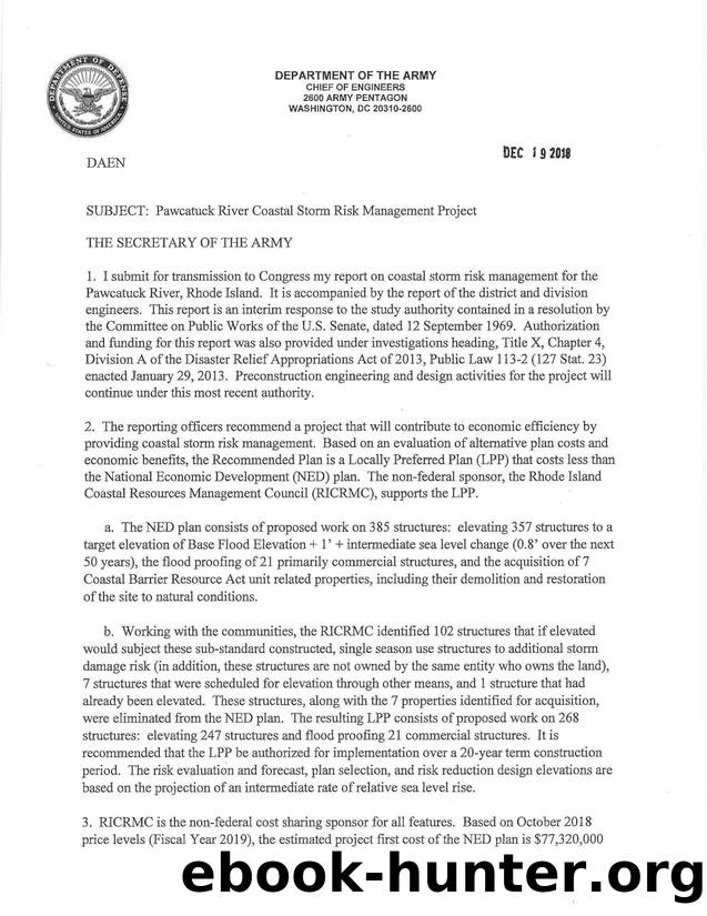 Pawcatuck River Coastal Storm Risk Management Project Signed Chief's Report by Unknown