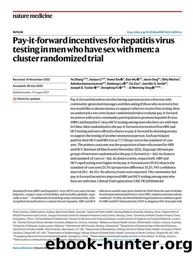 Pay-it-forward incentives for hepatitis virus testing in men who have sex with men: a cluster randomized trial by unknow