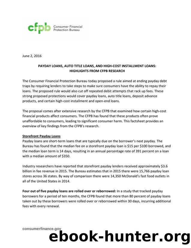 Payday Loans Highlights From CFPB Research by Consumer Financial Protection Bureau