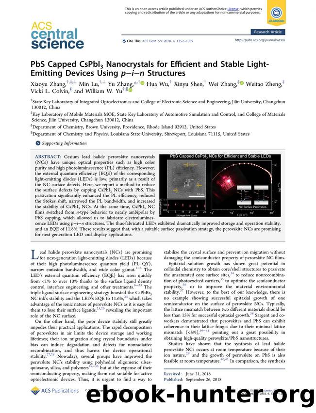 PbS Capped CsPbI3 Nanocrystals for Efficient and Stable Light-Emitting Devices Using pâiân Structures by unknow