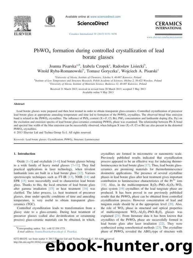 PbWO4 formation during controlled crystallization of lead borate glasses by unknow