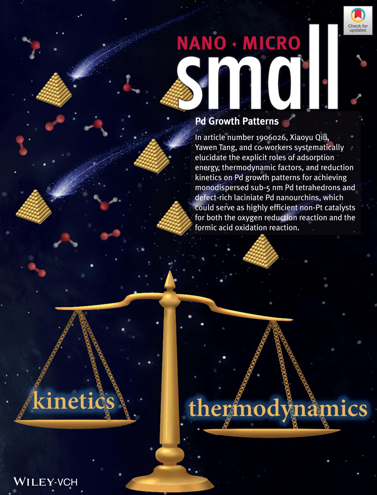 Pd Growth Patterns: Shape Control of Monodispersed Subâ5 nm Pd Tetrahedrons and Laciniate Pd Nanourchins by Maneuvering the Dispersed State of Additives for Boosting ORR Performance (Small 62020) by Unknown