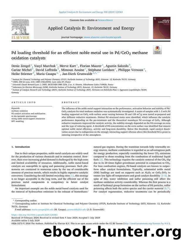 Pd loading threshold for an efficient noble metal use in PdCeO2 methane oxidation catalysts by unknow