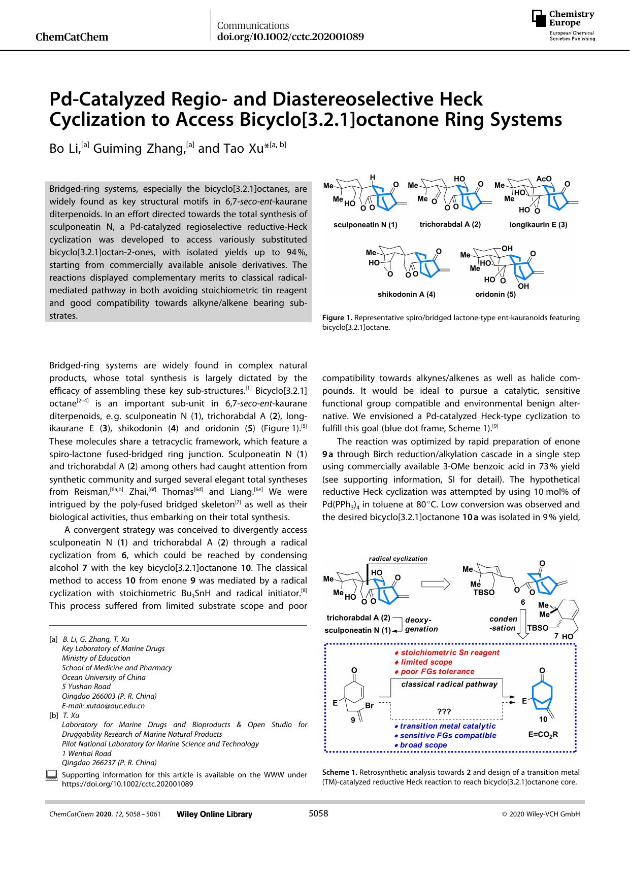 PdâCatalyzed Regioâ and Diastereoselective Heck Cyclization to Access Bicyclo[3.2.1]octanone Ring Systems by Unknown