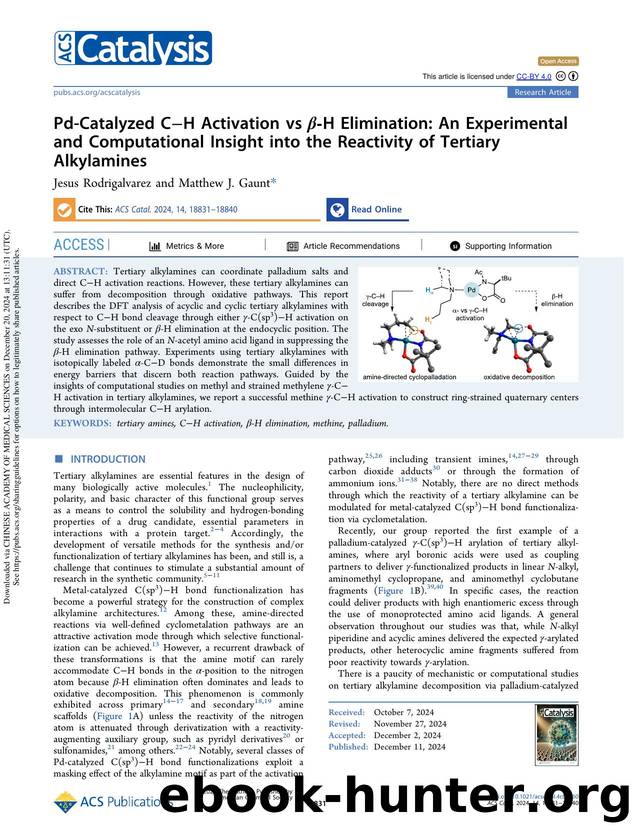 Pd-Catalyzed CâH Activation vs Î²-H Elimination: An Experimental and Computational Insight into the Reactivity of Tertiary Alkylamines by Jesus Rodrigalvarez & Matthew J. Gaunt