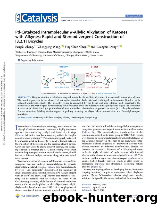 Pd-Catalyzed Intramolecular Î±-Allylic Alkylation of Ketones with Alkynes: Rapid and Stereodivergent Construction of [3.2.1] Bicycles by Pengfei Zheng Chengpeng Wang Ying-Chun Chen & Guangbin Dong