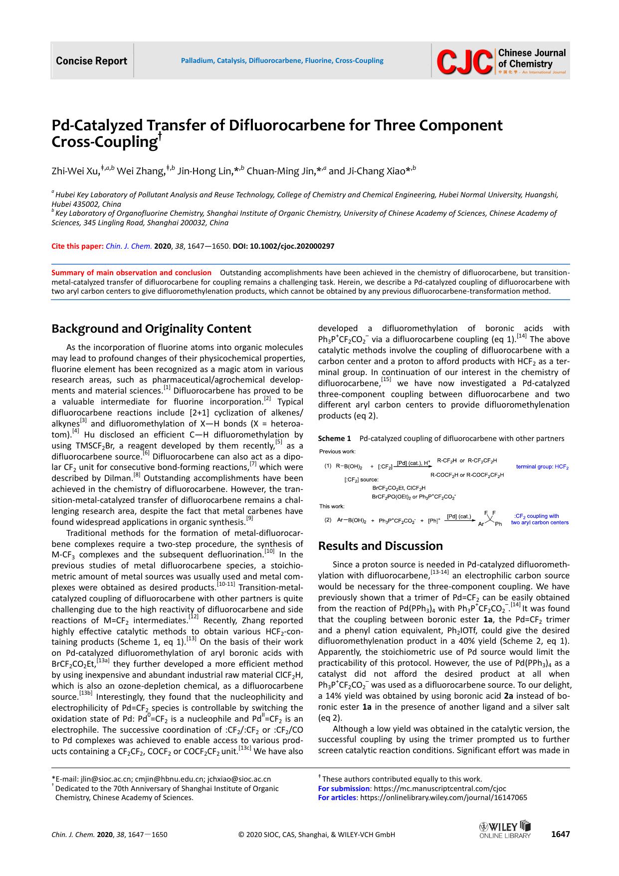 Pd-catalyzed transfer of difluorocarbene for three component cross-coupling by liws