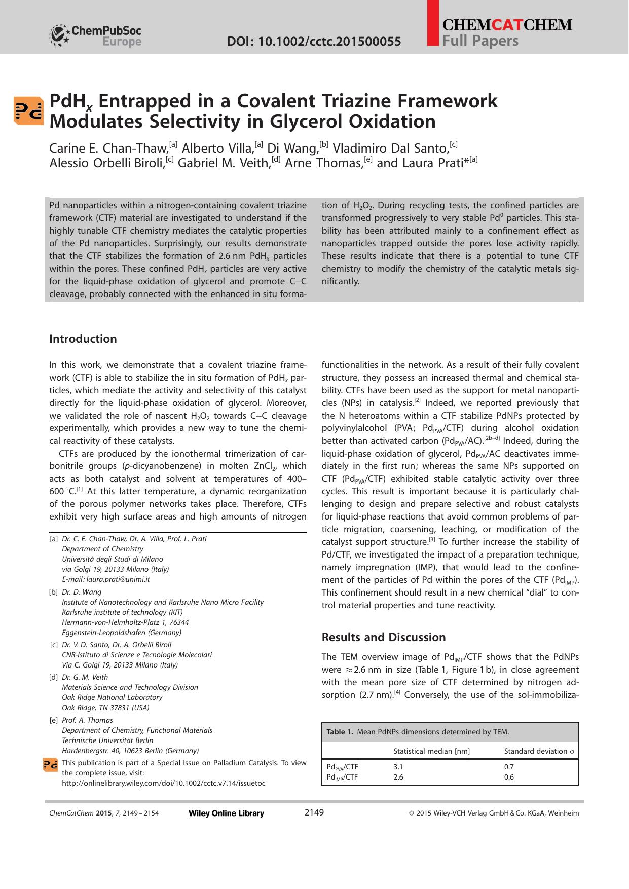 PdHx Entrapped in a Covalent Triazine Framework Modulates Selectivity in Glycerol Oxidation by Unknown
