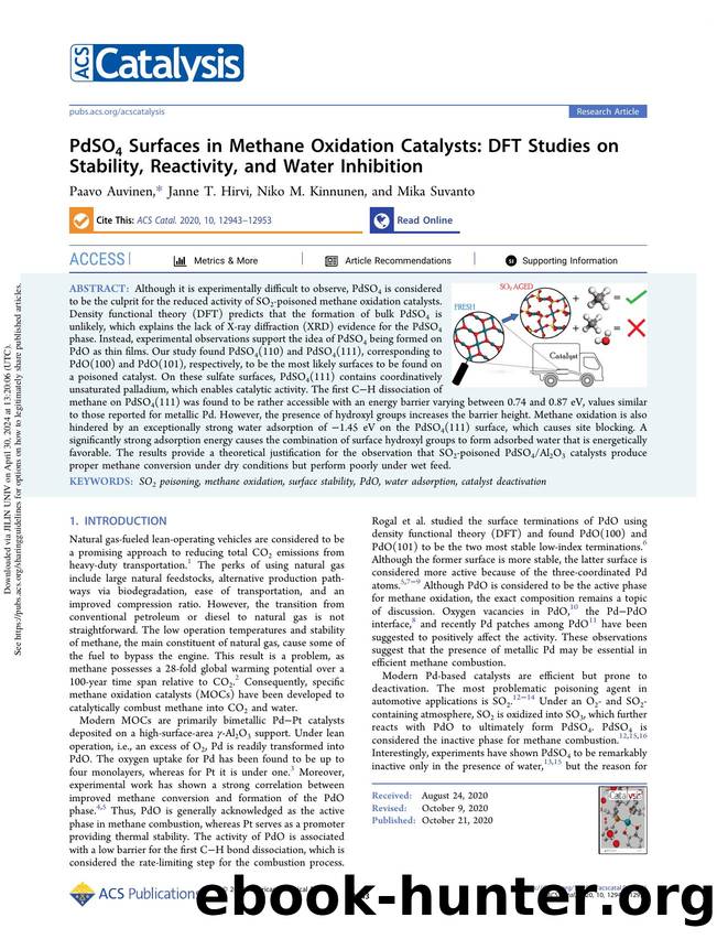 PdSO4 Surfaces in Methane Oxidation Catalysts: DFT Studies on Stability, Reactivity, and Water Inhibition by Paavo Auvinen Janne T. Hirvi Niko M. Kinnunen & Mika Suvanto
