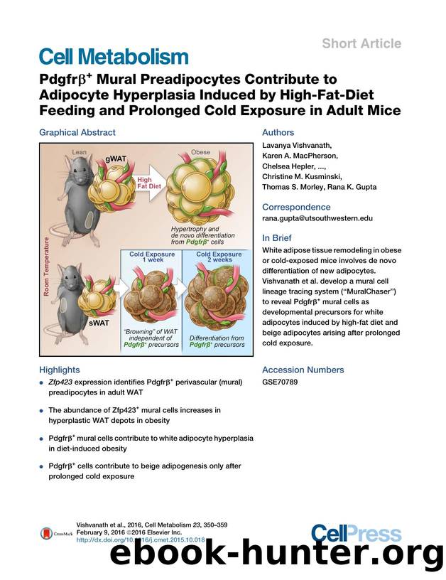 PdgfrÎ²+ Mural Preadipocytes Contribute to Adipocyte Hyperplasia Induced by High-Fat-Diet Feeding and Prolonged Cold Exposure in Adult Mice by unknow