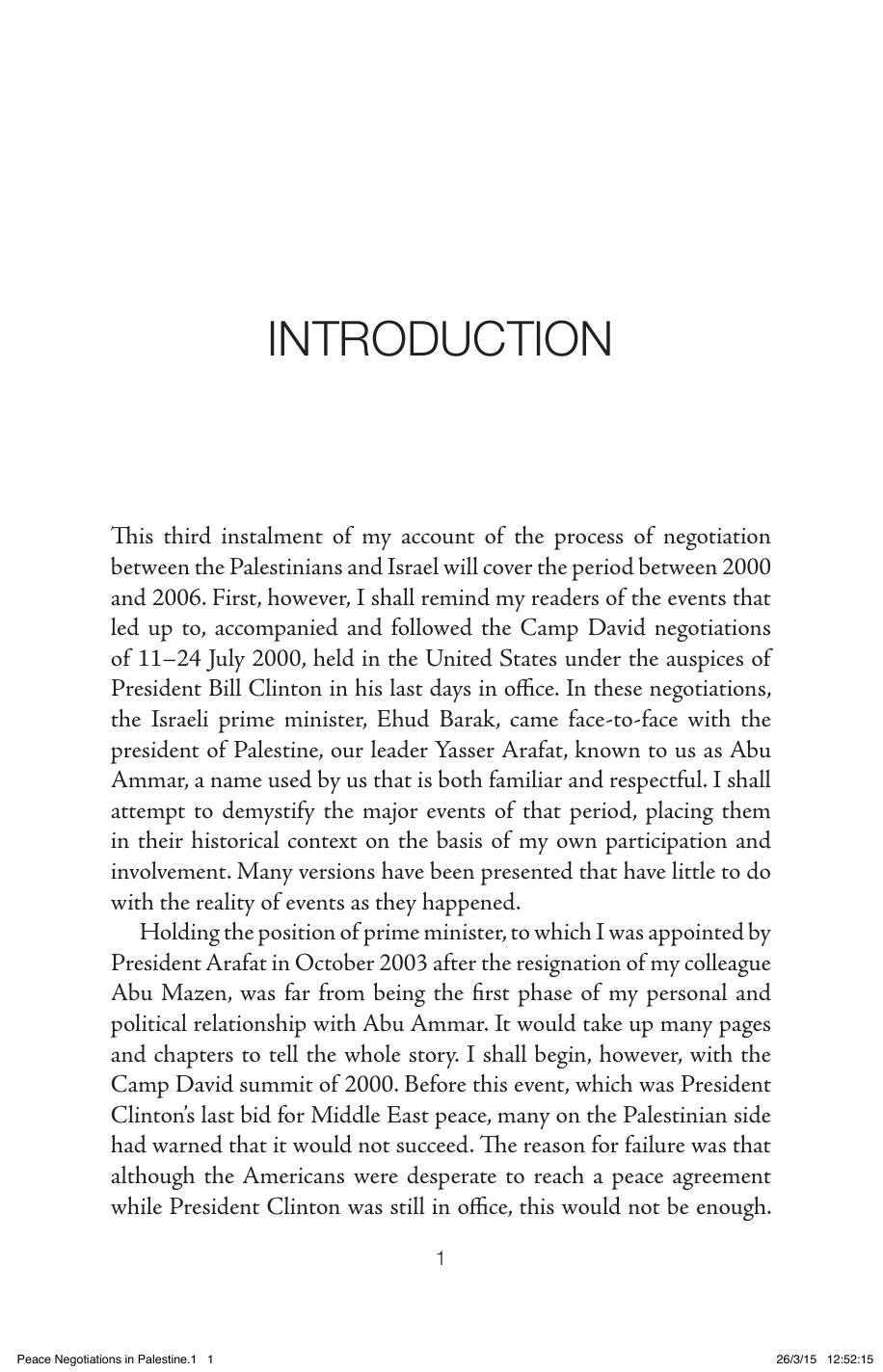 Peace Negotiations in Palestine: From the Second Intifada to the Roadmap by Ahmed Qurie
