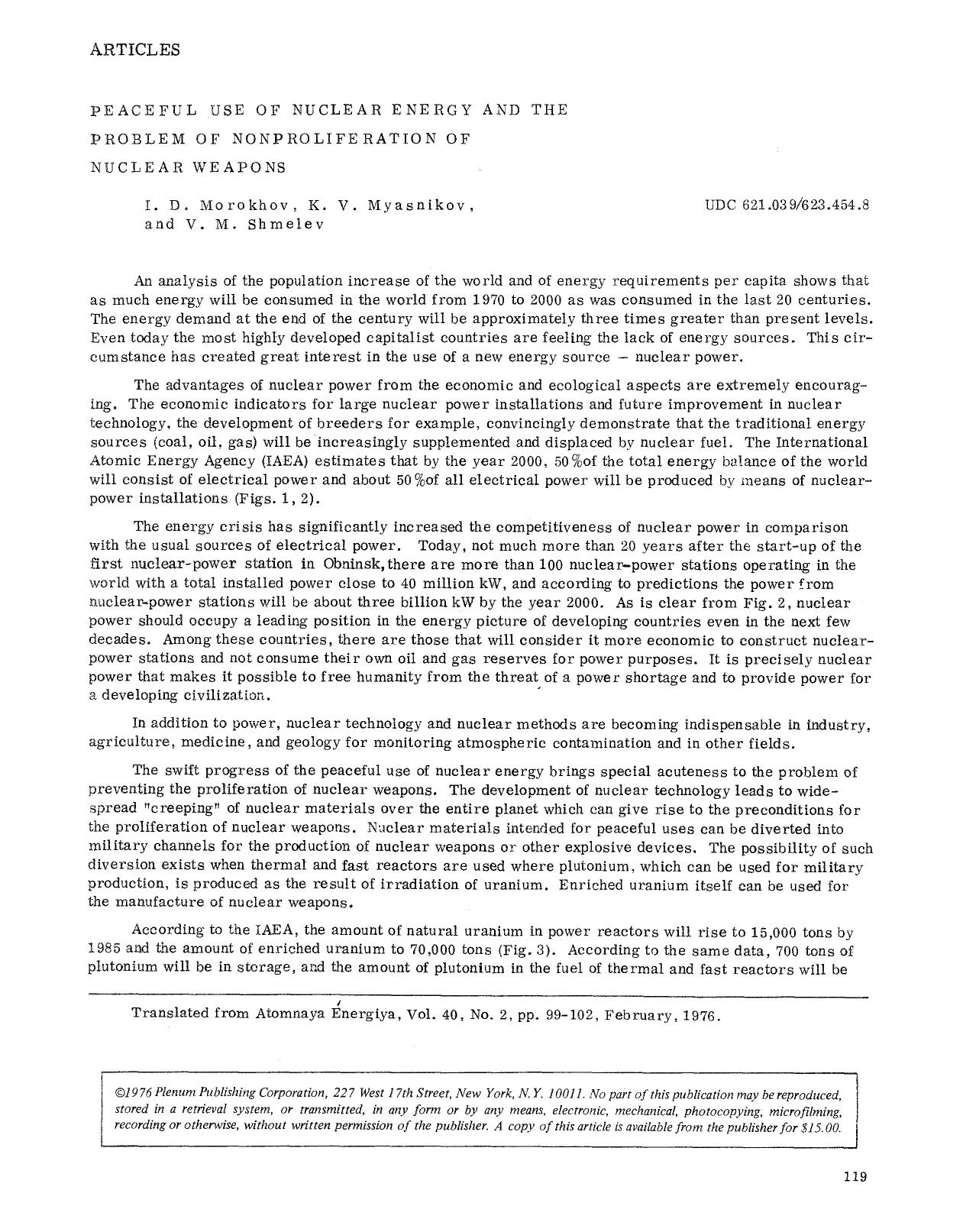 Peaceful use of nuclear energy and the problem of nonproliferation of nuclear weapons by Unknown