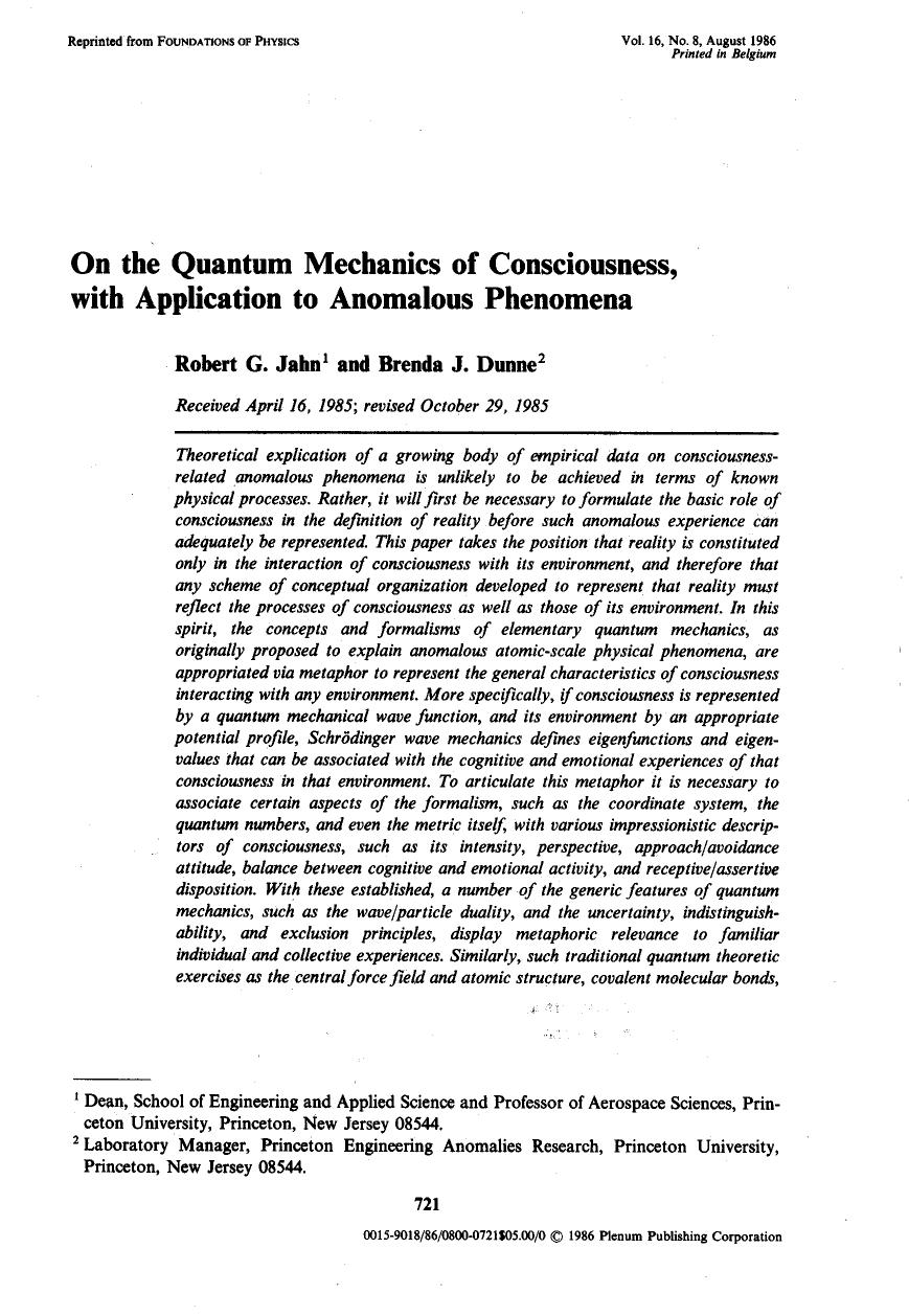 Pear On The Quantum Mechanics Of Consciousness by Unknown