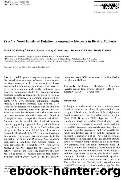 Pearl, a Novel Family of Putative Transposable Elements in Bivalve Mollusks by Gaffney PM. et al.