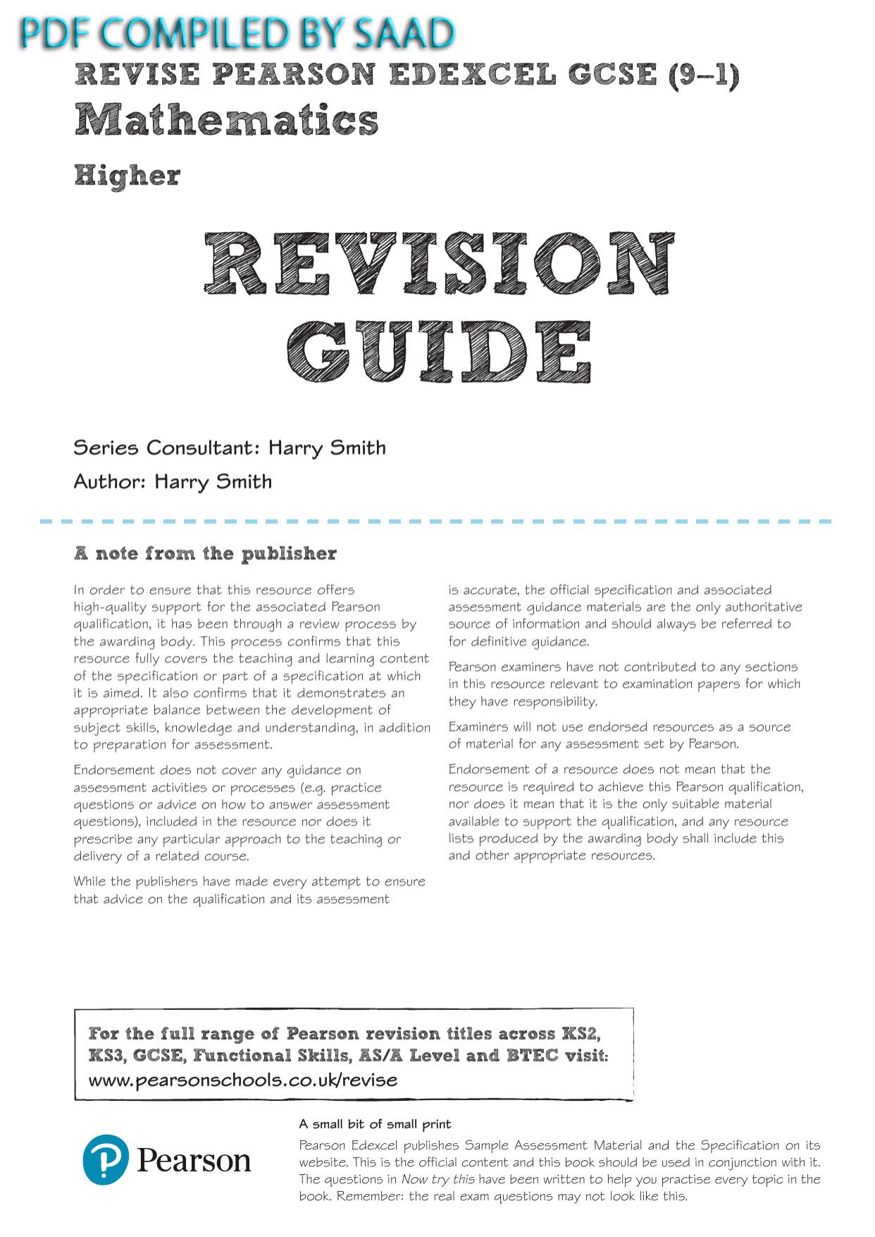 Pearson Edexcel GCSE (9-1) Mathematics Higher tier Revision Guide + App: Catch-up and Revise: for home learning, 2021 assessments and 2022 exams ... GCSE (9-1) Mathematics Higher Revision Guide) by Harry Smith