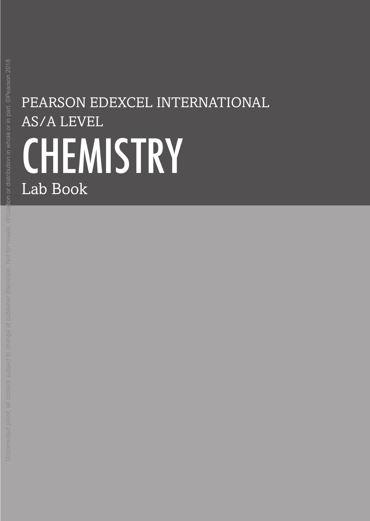 Pearson Edexcel International A Level Chemistry Lab Book: Lab Book by Pearson