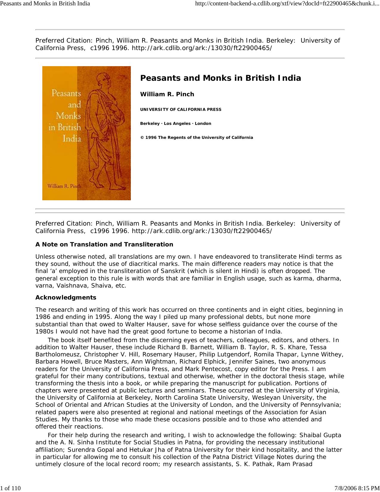 Peasants and Monks in British India by Master Clark