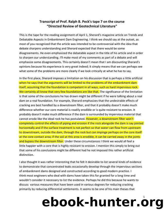 Peck, Transcript of Directed Review of Geotechncal Literature, Tape 7 by Q0RMCHMH