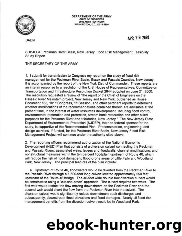 Peckman River Basin, New Jersey Flood Risk Management Feasibility Study Chief's Report by Unknown