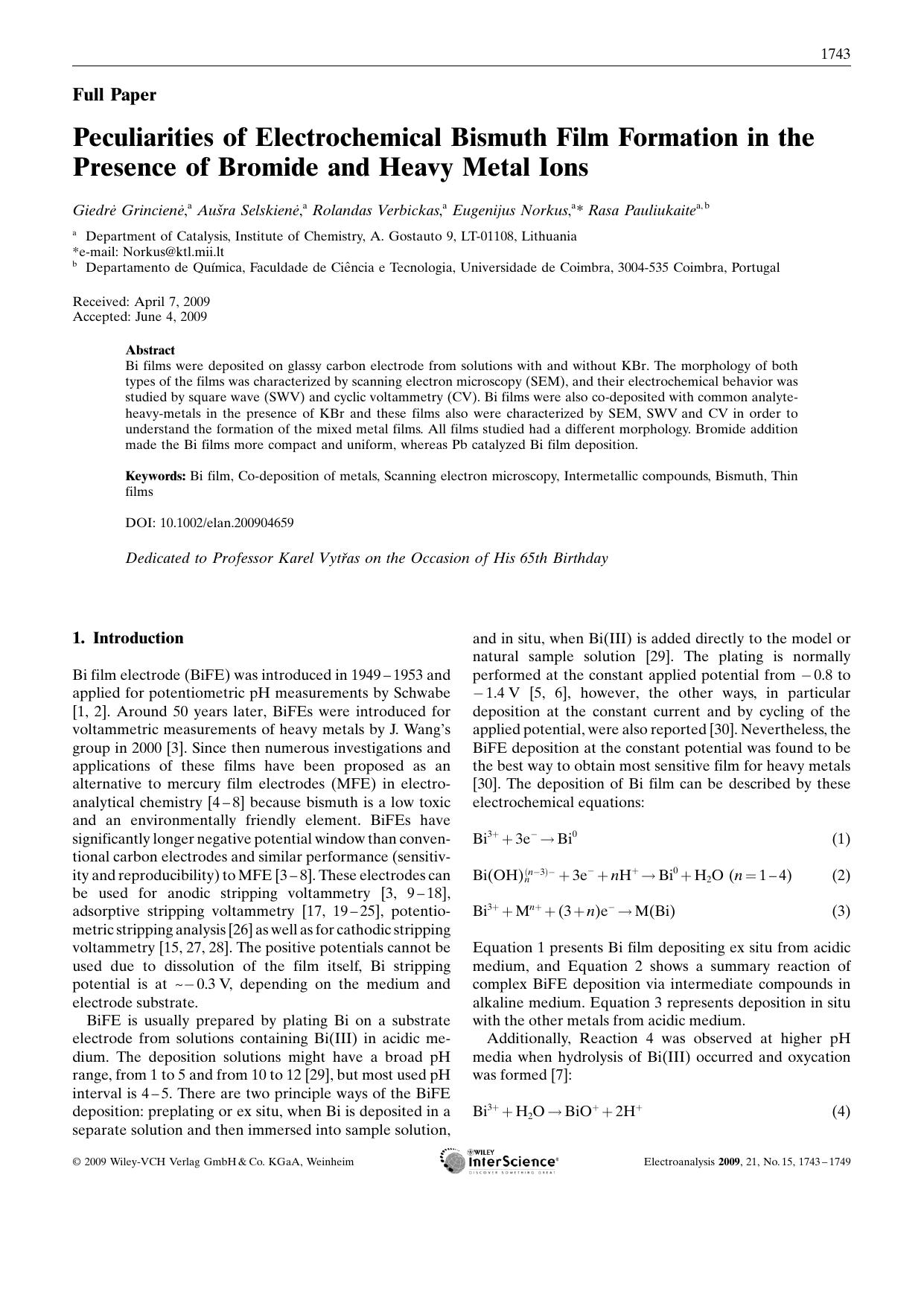 Peculiarities of Electrochemical Bismuth Film Formation in the Presence of Bromide and Heavy Metal Ions by Unknown