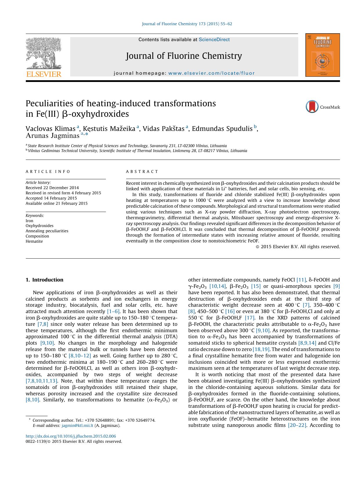 Peculiarities of heating-induced transformations in Fe(III) Î²-oxyhydroxides by Vaclovas Klimas & Kęstutis Mažeika & Vidas Pakštas & Edmundas Spudulis & Arūnas Jagminas