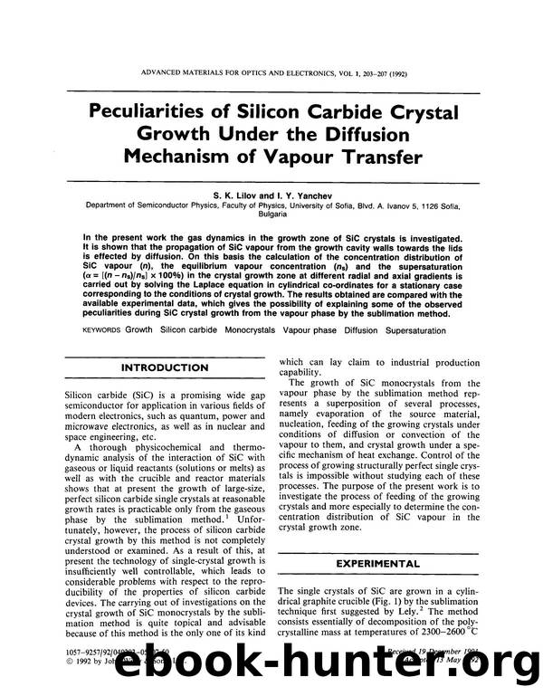 Peculiarities of silicon carbide crystal growth under the diffusion mechanism of vapour transfer by Unknown