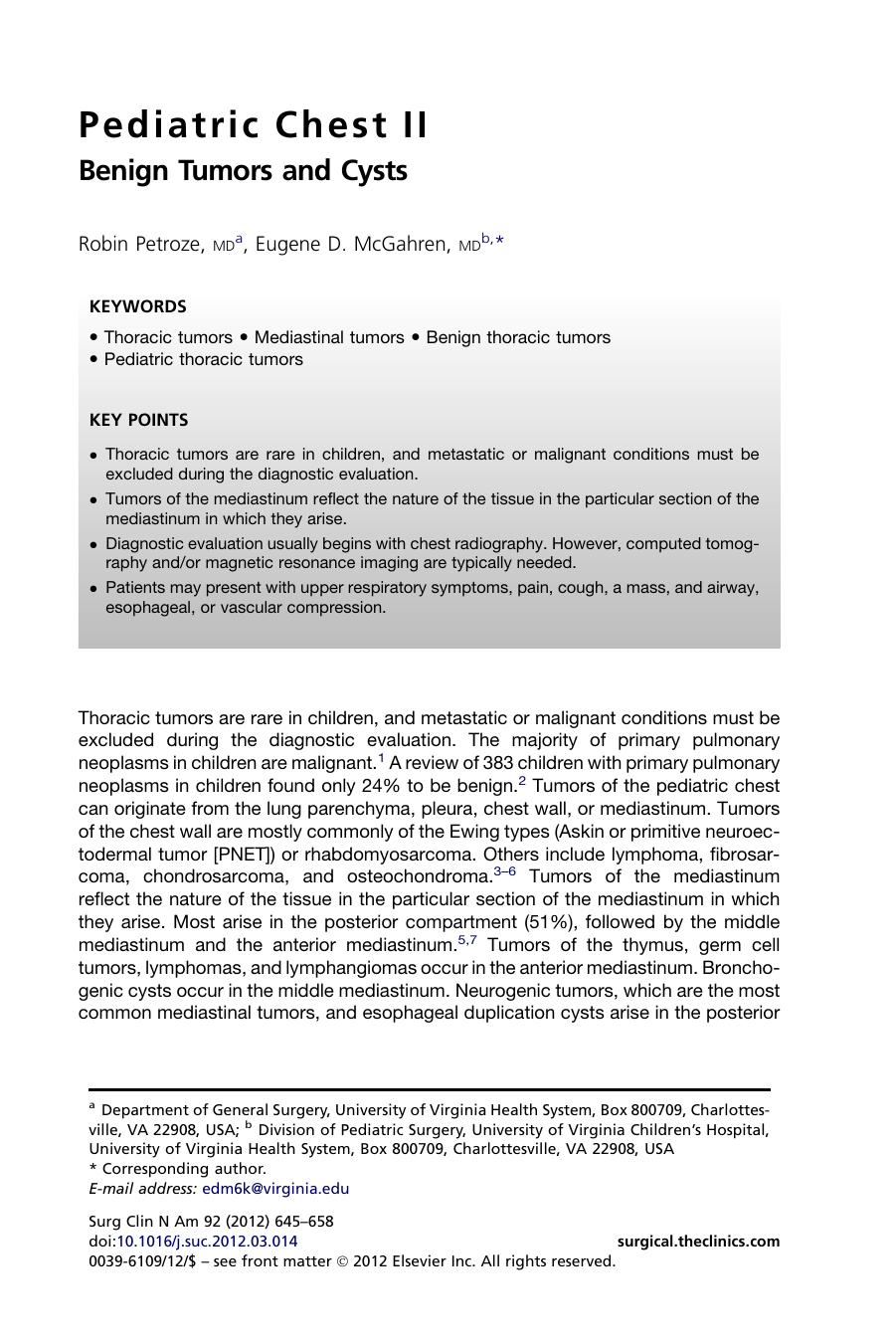 Pediatric Chest II by Robin Petroze MD & Eugene D. McGahren MD