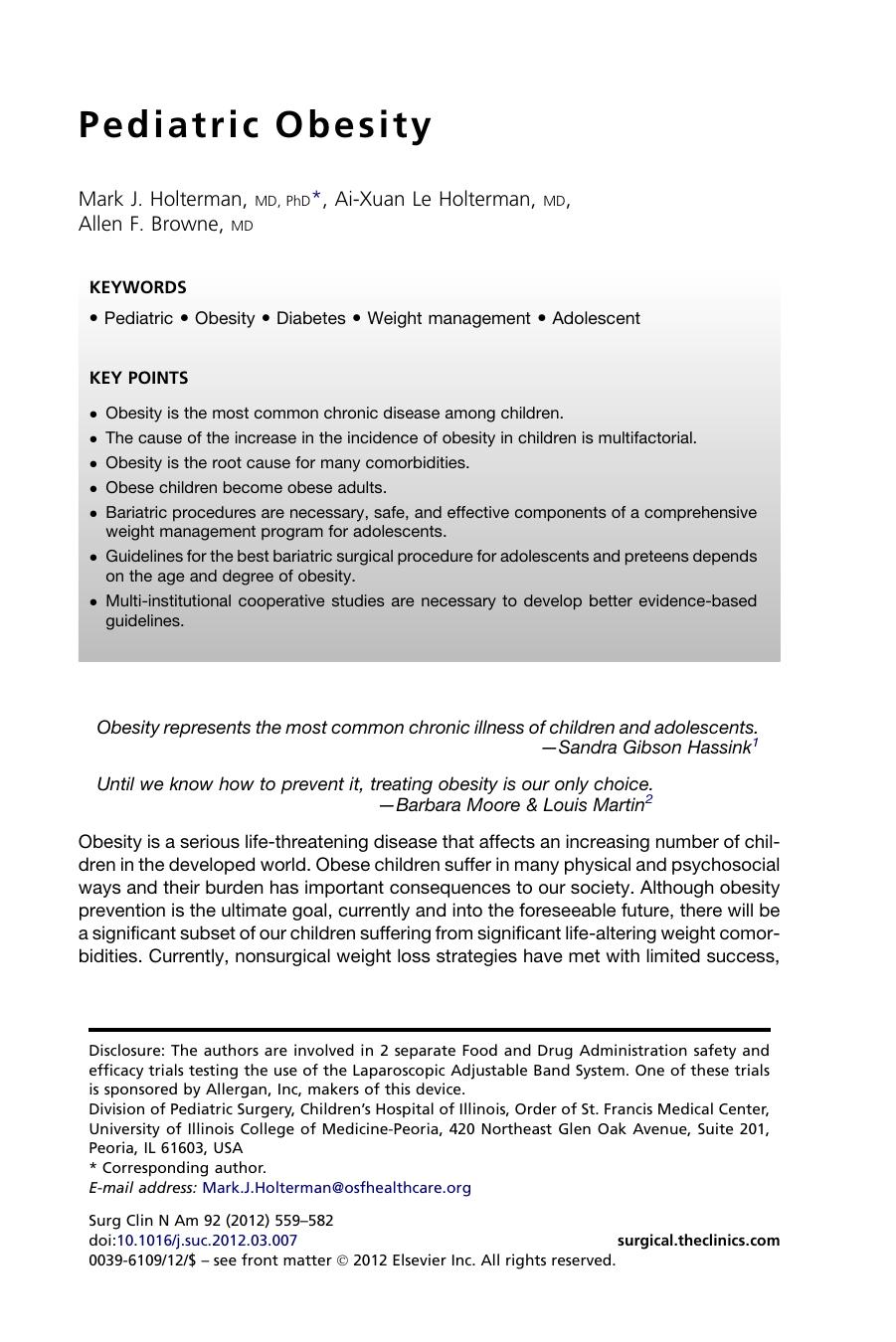 Pediatric Obesity by Mark J. Holterman MD PhD & Ai-Xuan Le Holterman MD & Allen F. Browne MD