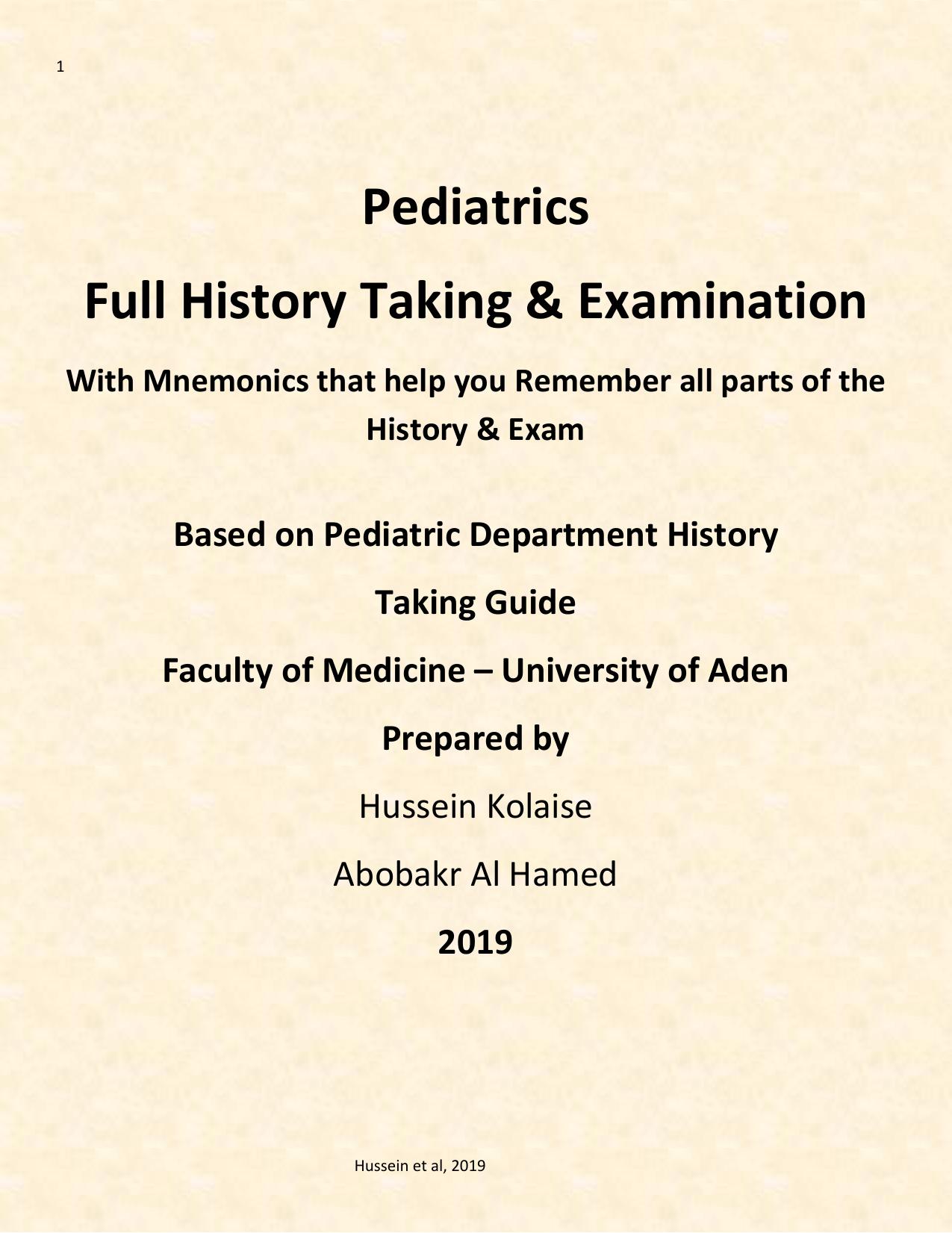 Pediatrics Full History Taking & Examination by H. Kolaise A. Alhamed