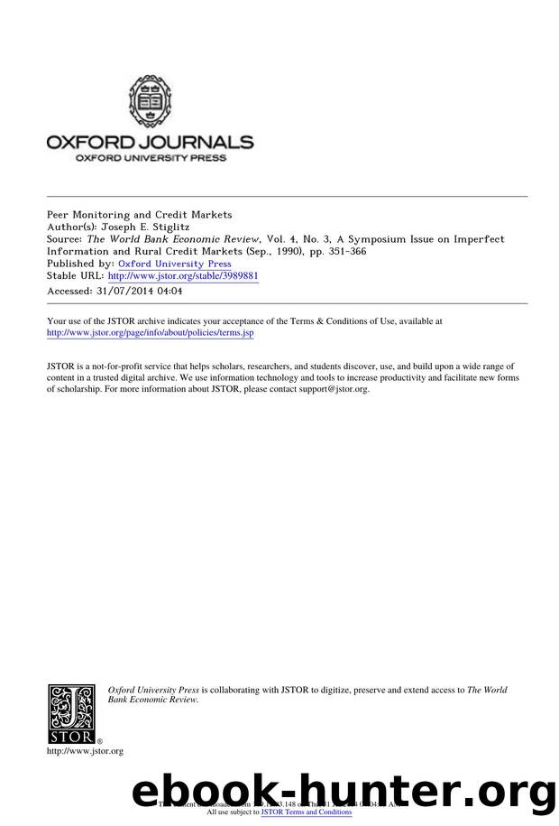 Peer Monitoring and Credit Markets by Peer Monitoring & Credit Markets