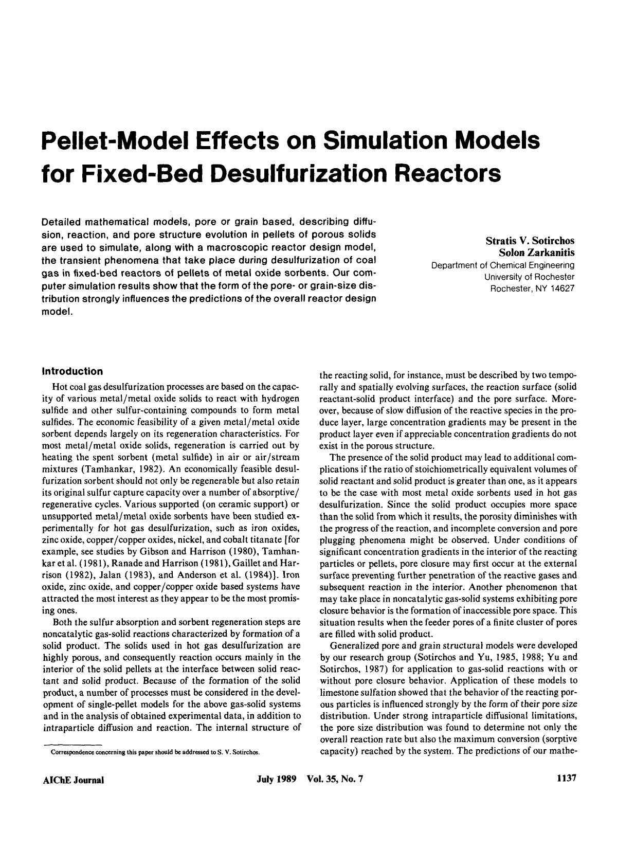 Pellet-model effects on simulation models for fixed-bed desulfurization reactors by Unknown