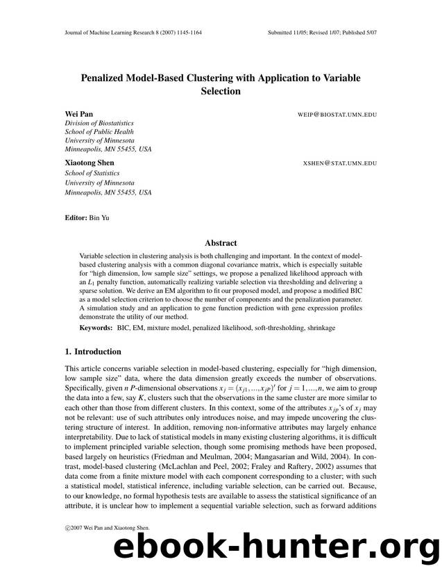 Penalized Model-Based Clustering with Application to Variable Selection by Unknown