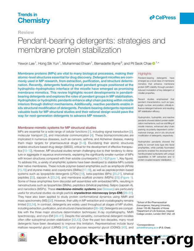 Pendant-bearing detergents: strategies and membrane protein stabilization by Yewon Lee & Hong Sik Yun & Muhammad Ehsan & Bernadette Byrne & Pil Seok Chae